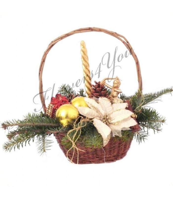 Aranjament craciun lumanare craciunita globuri ingeras