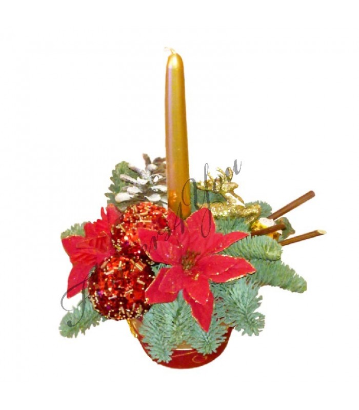 Aranjament craciun lumanare globuri craciunuta