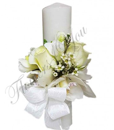 Lumanari nunta scurte orhidee alba trandafiri albi