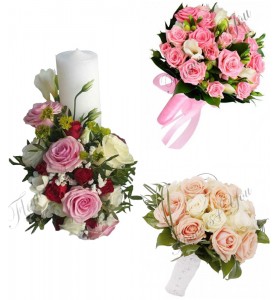 Pachet lumanari nunta ieftine trandafiri roz