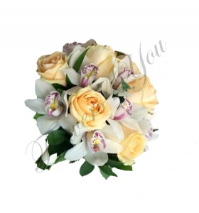 Buchete mireasa trandafiri somon orhidee alba