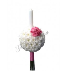 Lumanari nunta crizantema alba miniroza roz