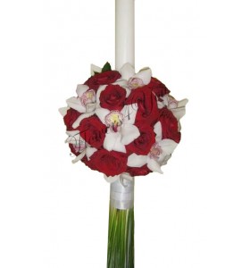 Lumanari nunta orhidee alba trandafiri grena