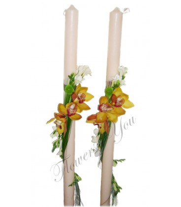 Lumanari nunta orhidee galbena frezii albe santini