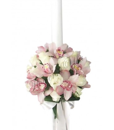 Lumanari nunta trandafiri albi orhidee roz