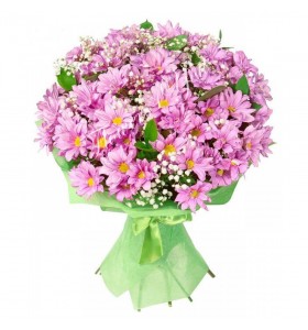 Buchete crizanteme roz gipsofila