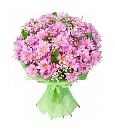 Buchete crizanteme roz gipsofila