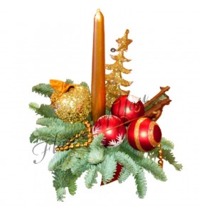 Aranjament craciun lumanare globuri rosii bradut