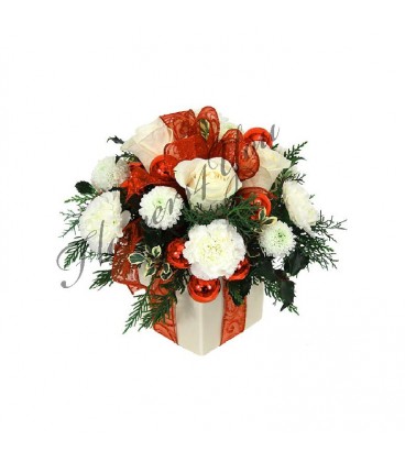 Aranjament craciun trandafiri globuri funda