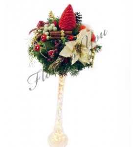 Aranjament craciun vas cu luminite floare globuri conuri