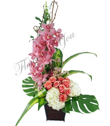 Aranjament trandafiri orhidee