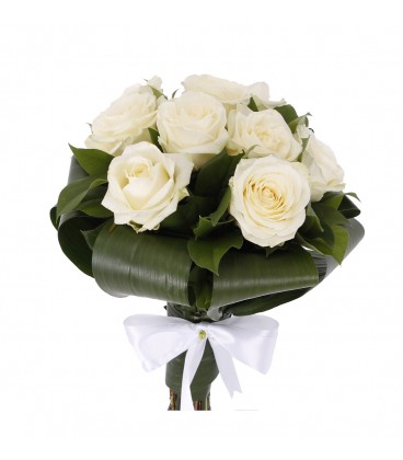 Buchet trandafiri albi aspidistra